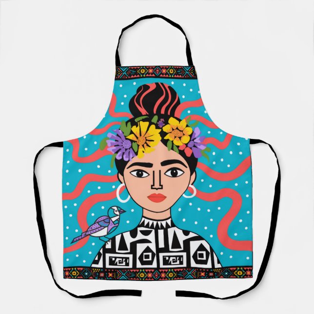 Delantal de cocina de arte popular mexicano boho c (Anverso)