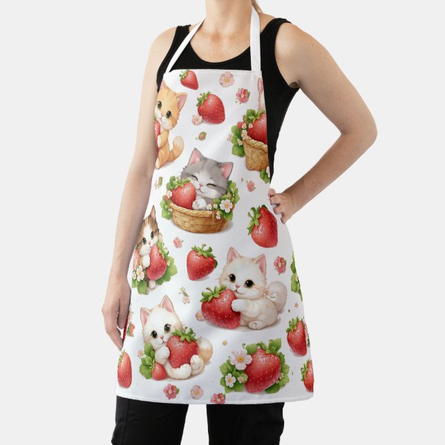 Delantal de cocina de gatitos lindos y fresas (in situ)