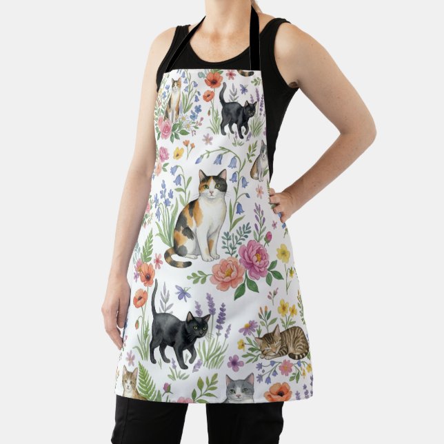 Delantal de cocina de gatos y flores silvestres a  (in situ)