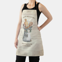 Delantal de cocina floral monograma granja rústica