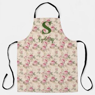 Delantal de Cocina Floral Rosas Rosadas Monograma 