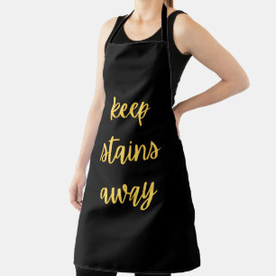 Delantal de cocina negro y dorado "Mantén las manc