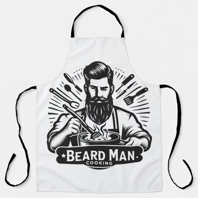 Delantal de cocina para hombre con barba (Anverso)