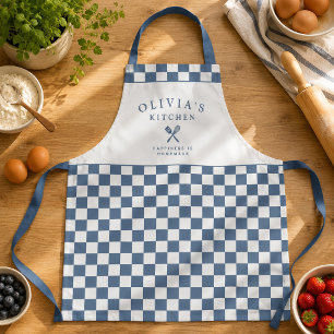 Delantal de Cocina Personalizado a Cuadros Azul