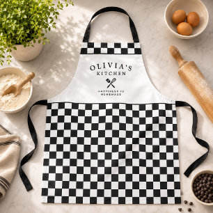 Delantal de cocina personalizado con cuadros negro
