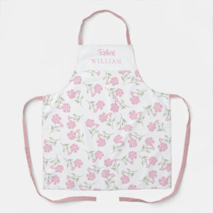 Delantal de cocina personalizado con flores rosada