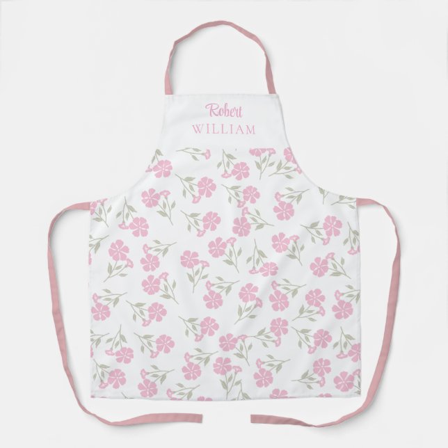 Delantal de cocina personalizado con flores rosada (Anverso)