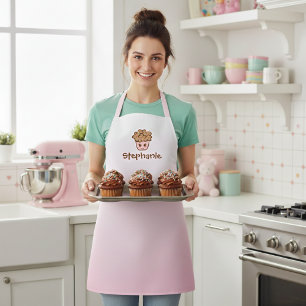 Delantal de Cocina Rosa con Nombre Adorable Kawaii