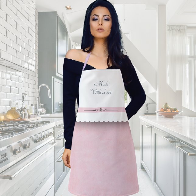 Delantal de Cocina Rosa y Blanco Hecho con Amor (Made With Love Pink and White Kitchen Apron)