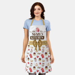 Delantal de cocina y cupcake rosa con acuarela de 