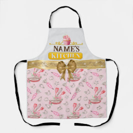 Delantal de cocina y cupcake rosa con acuarela de