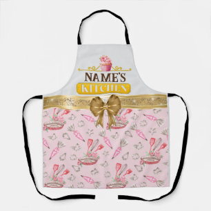 Delantal de cocina y cupcake rosa con acuarela de 