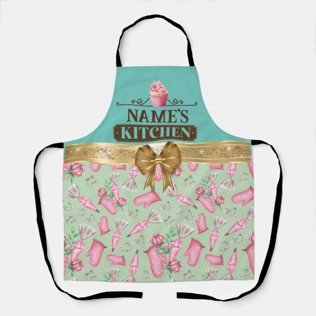 Delantal de cocina y cupcake rosa con acuarela de  (Anverso)