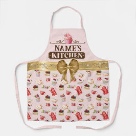 Delantal de cocina y cupcake rosa de acuarela con