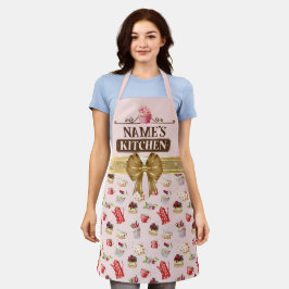 Delantal de cocina y cupcake rosa de acuarela con 