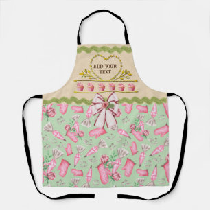 Delantal de cocina y cupcake rosa de acuarela con 