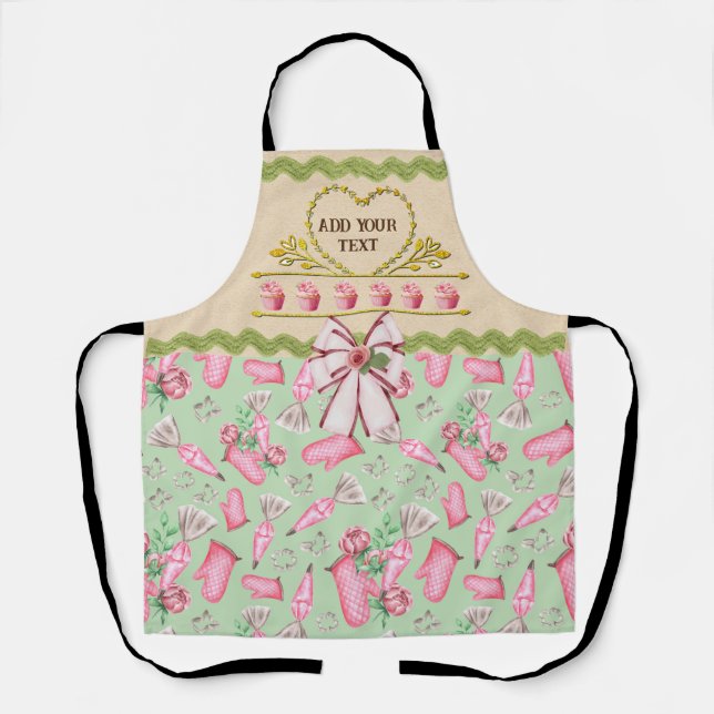 Delantal de cocina y cupcake rosa de acuarela con  (Anverso)