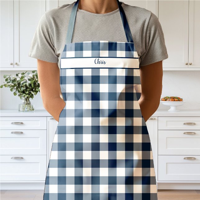 Delantal de Cuadro Azul Marinho (Gingham Check Navy Apron)