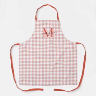 Delantal de Cuadro Rojo Polvoriento con Monograma 