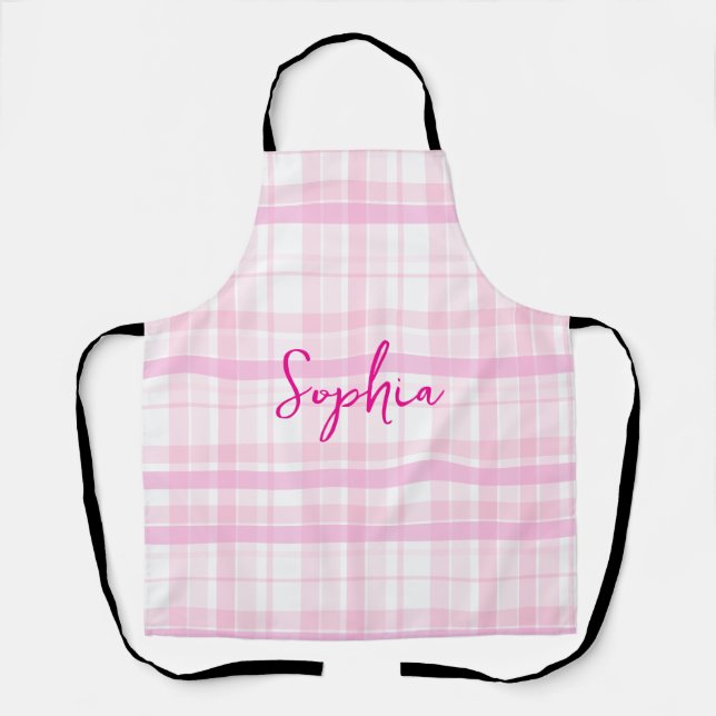 Delantal de Cuadro Rosa Personalizado con Nombre (Anverso)