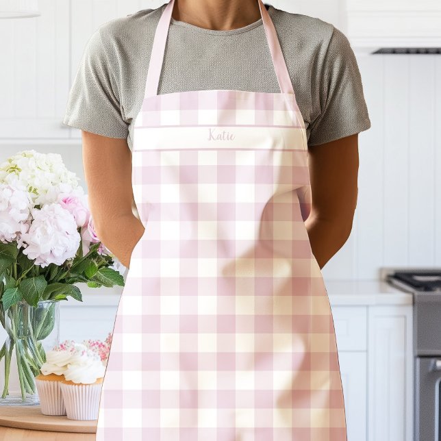 Delantal de Cuadros Rosa Peonía (Gingham Check Pink Apron)