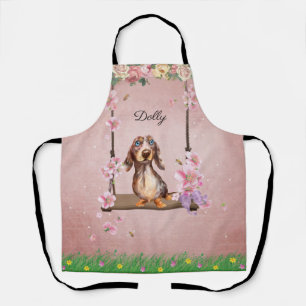 Delantal de Dachshund con manchas y pelo largo