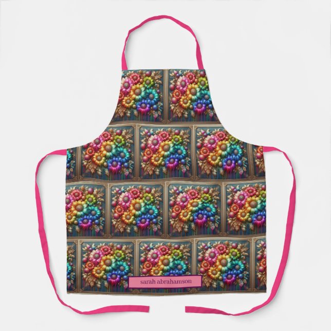 Delantal de Flores de Arcoíris Femeninas y Gotas d (Anverso)
