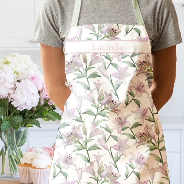 Delantal de flores de lirio tigre rosa (Lilies Apron Pink)