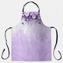 Delantal de Flores Purpúreas con Perlas Colgantes