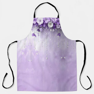 Delantal de Flores Purpúreas con Perlas Colgantes