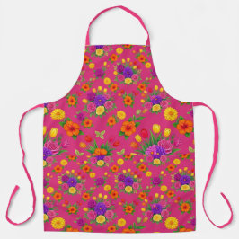 Delantal de flores vibrantes y rosa caliente inten