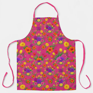 Delantal de flores vibrantes y rosa caliente inten