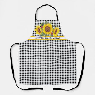 Delantal de Gingham Negro con Girasoles Personaliz