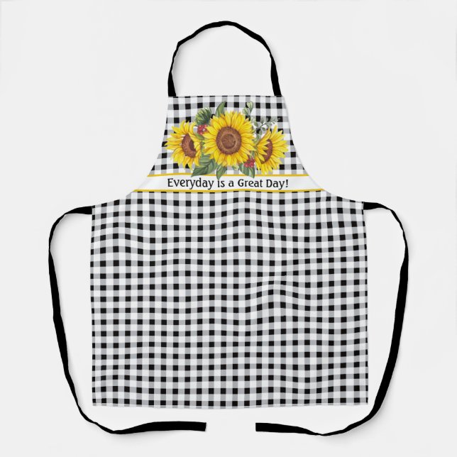 Delantal de Gingham Negro con Girasoles Personaliz (Anverso)