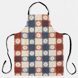 Delantal de Gingham Vintage Daisy Rojo Azul Marino