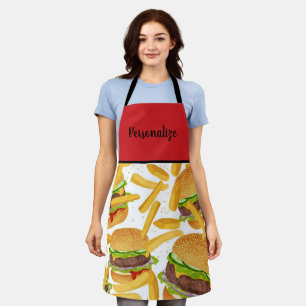 Delantal de hamburguesa con queso y papas fritas