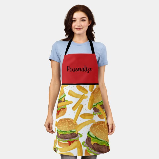Delantal de hamburguesa con queso y papas fritas (Gastado)