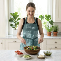 Delantal de hoja tropical boho azul personalizado 