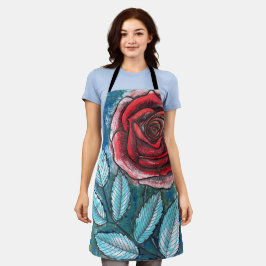 Delantal de Hojas de Turquesa con Rosa Roja Expres