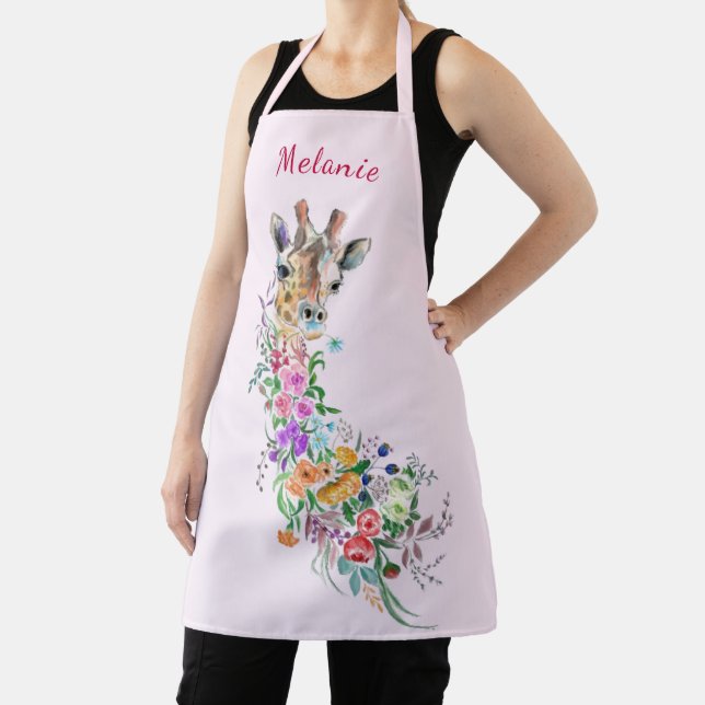 Delantal de jirafa floral con nombre personalizado (in situ)