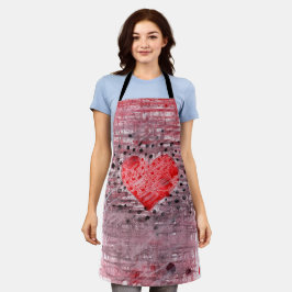 Delantal de lunares rojos con corazón de grunge ca