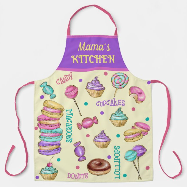 Delantal de Macarrones, Cupcakes, Chupachups y Don (Anverso)