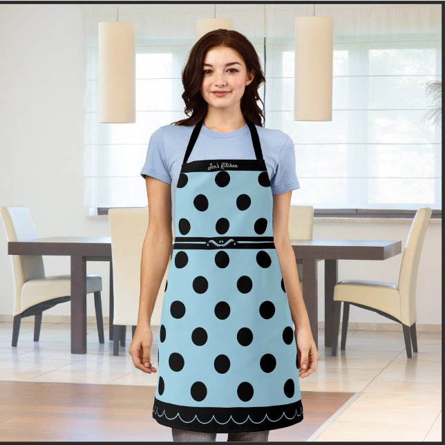 Delantal de Moda de Lunares Azules Pastel (Pastel Blue Polka Dot Fashion Apron)