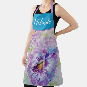 Delantal de mujer morado con flores bonitas y past