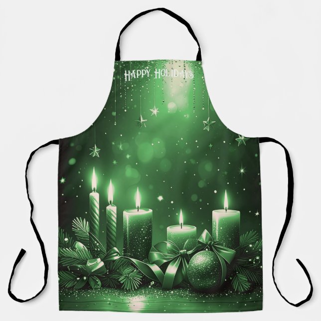 Delantal de Navidad con Velas Verdes (Anverso)