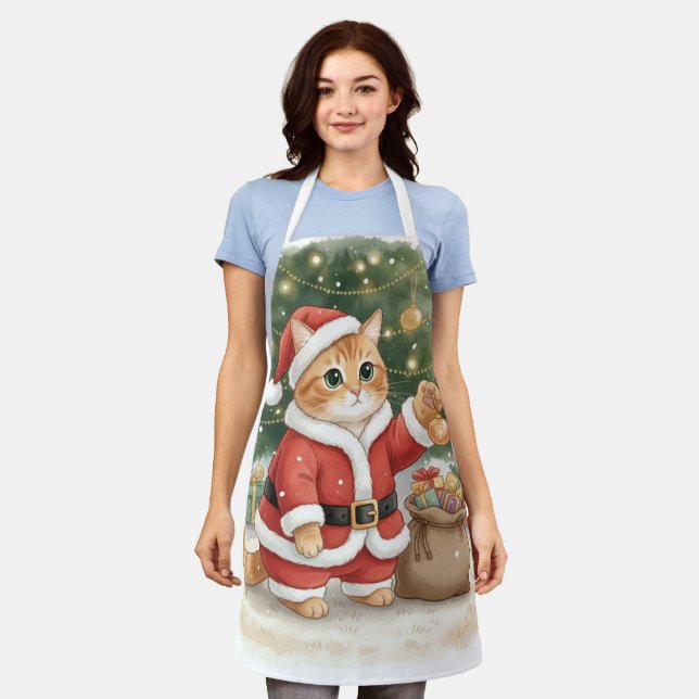 Delantal de Navidad de gato Santa adorable para am (Gastado)