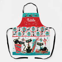 Delantal de Navidad de Gatos Retro - Personalizabl