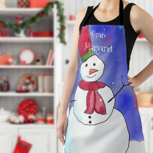 Delantal de Navidad de muñeco de nieve personaliza