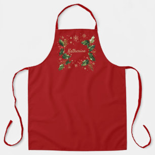 Delantal de Navidad Holly & Snowflakes Personaliza