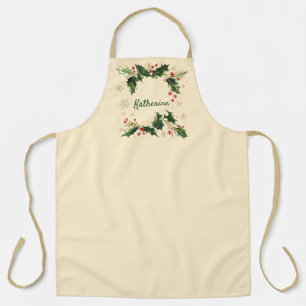 Delantal de Navidad Holly y Copos de Nieve Persona